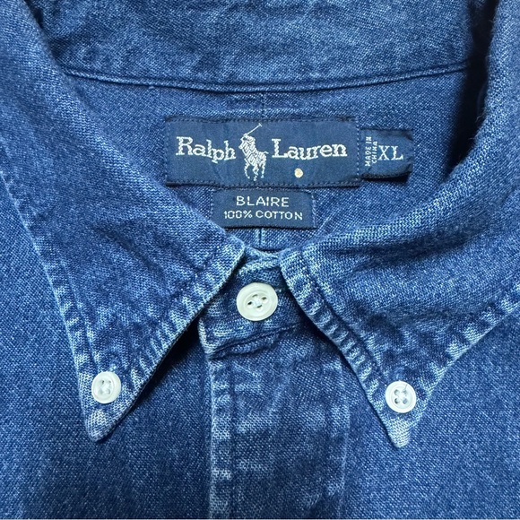 Vintage Ralph Lauren Blaire Blue Denim Button Up Long Sleeve Shirt XL Pony Logo - Picture 5 of 7